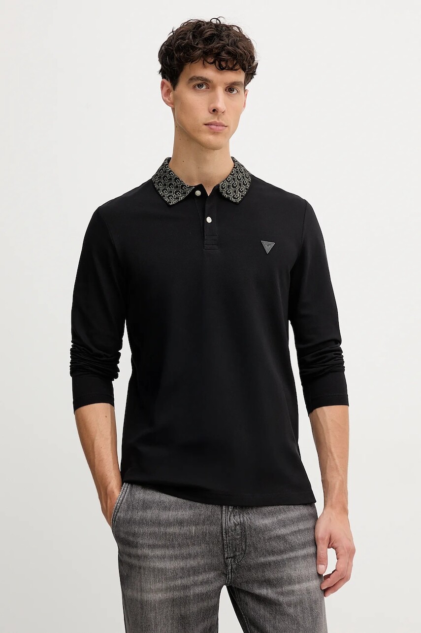 Tričko s dlhým rukávom Guess čierna farba, jednofarebné, M5YP58 K7O64