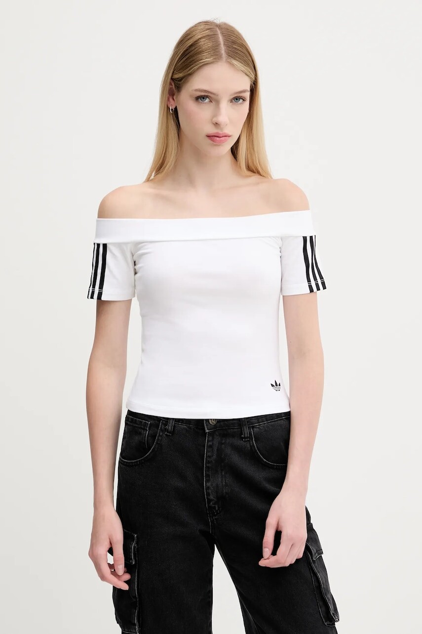 Tričko adidas Originals Bandeau Ss dámske, biela farba, španielsky výstrih, JV9741