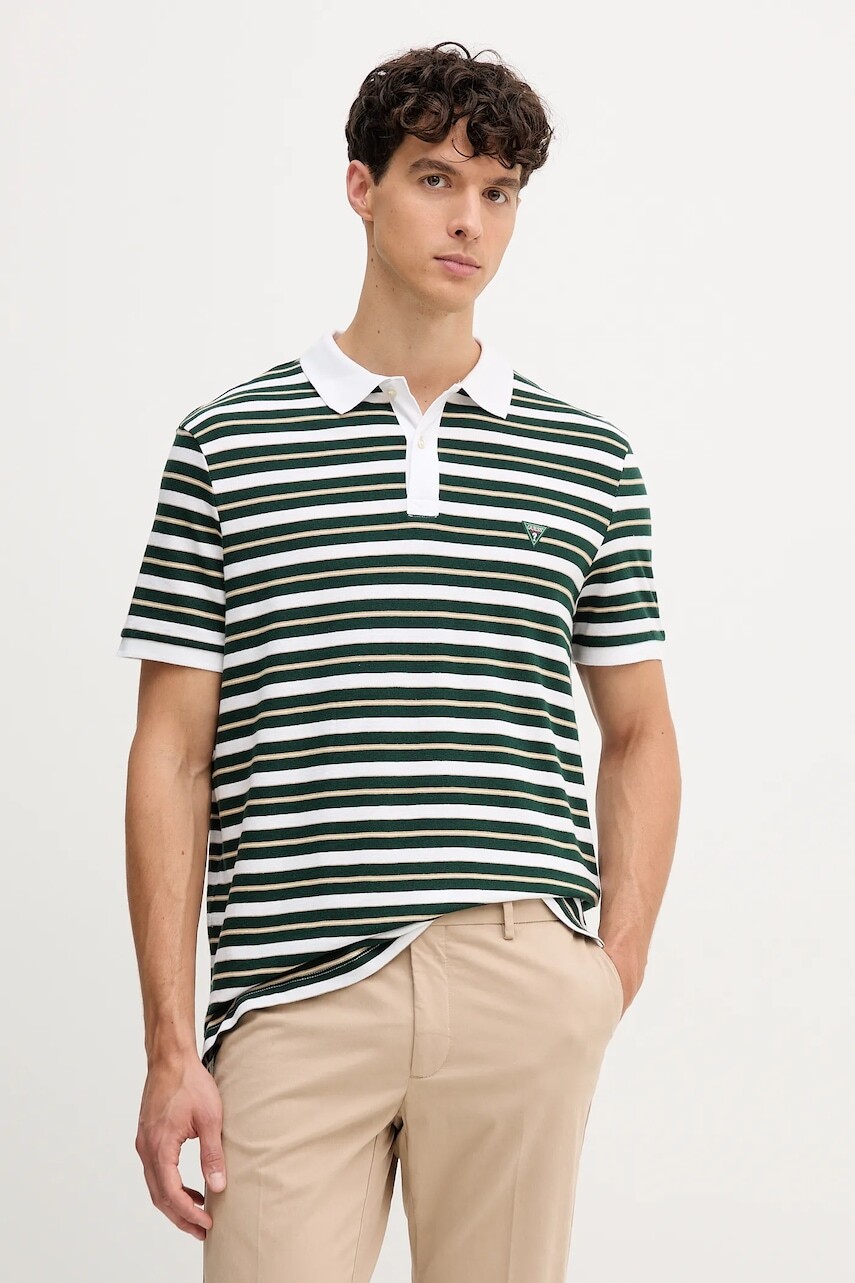 Bavlnené polo tričko Guess zelená farba, vzorované, M5YP04 KCY11