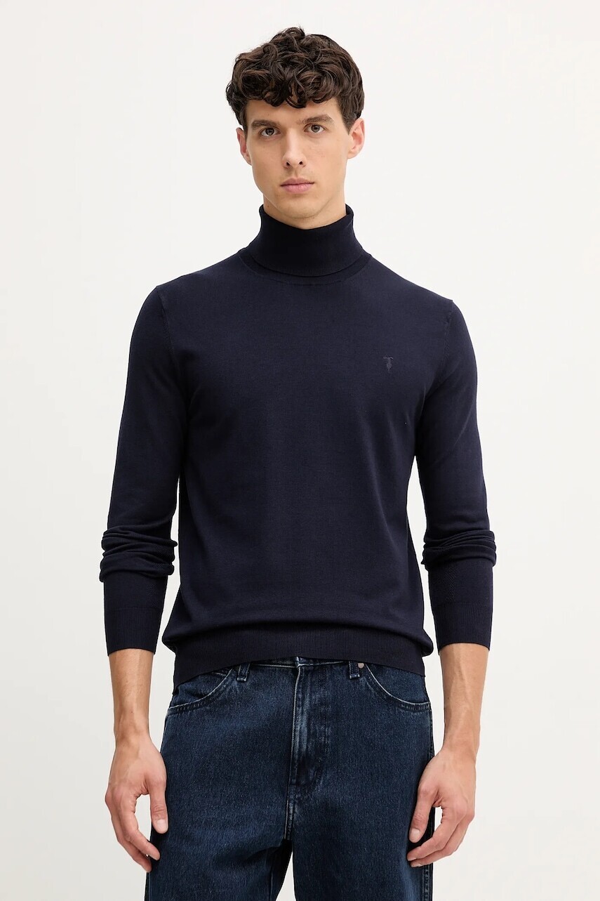 Sveter Trussardi tmavomodrá farba, ľahký, s rolákom, M0178000019N