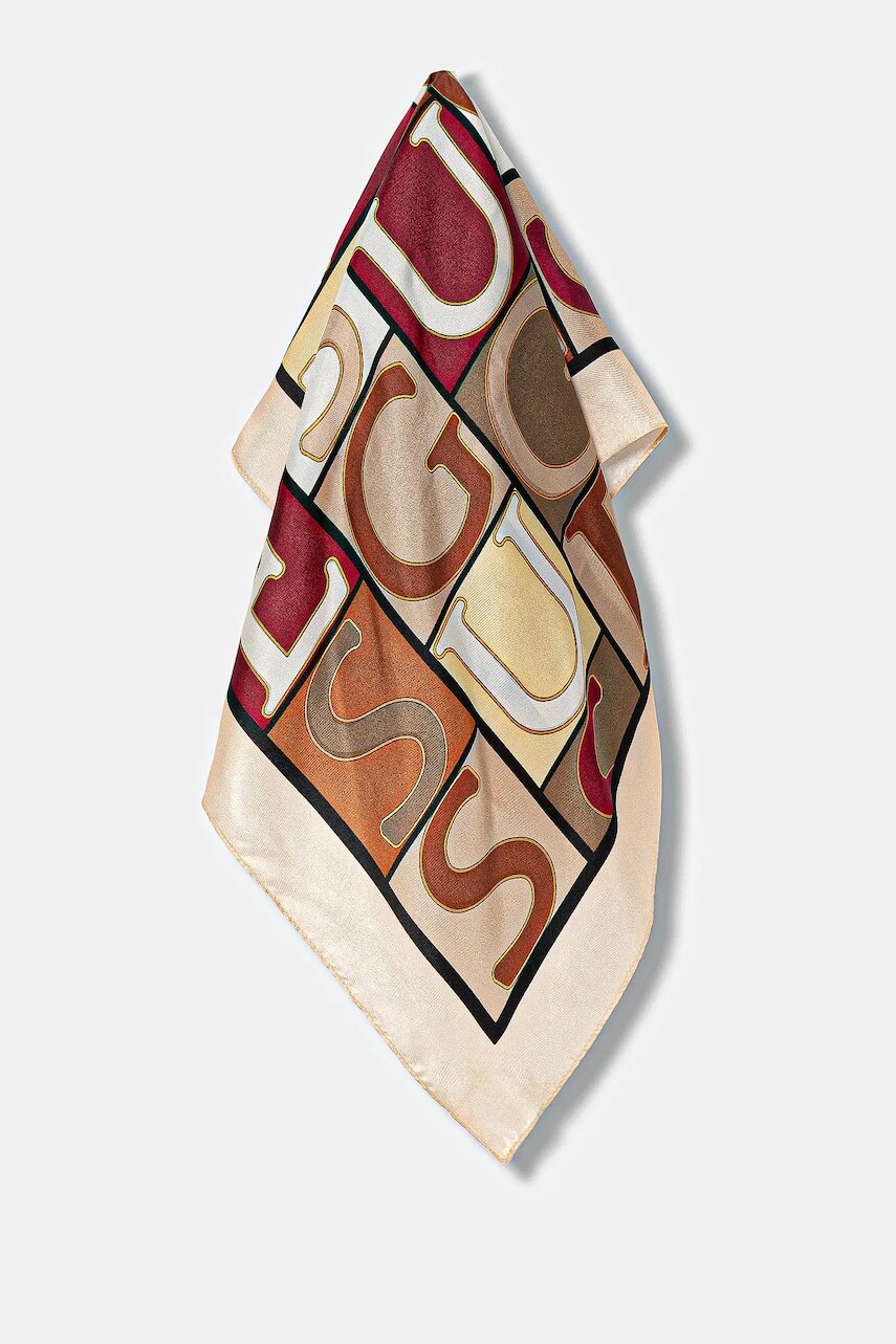 Hodvábna šatka Guess hnedá farba, vzorovaná, AW5345 SIL03