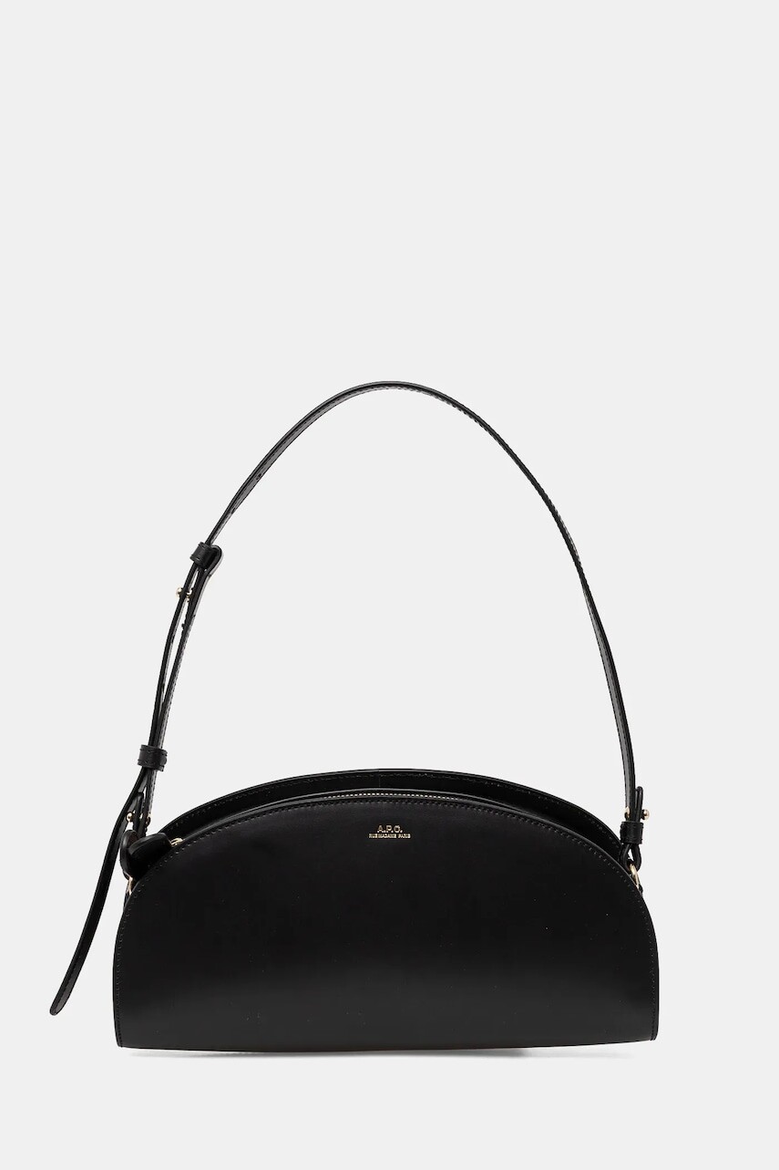 Kožená kabelka A.P.C. sac demi-lune shoulder čierna farba, PXCAX.F61997