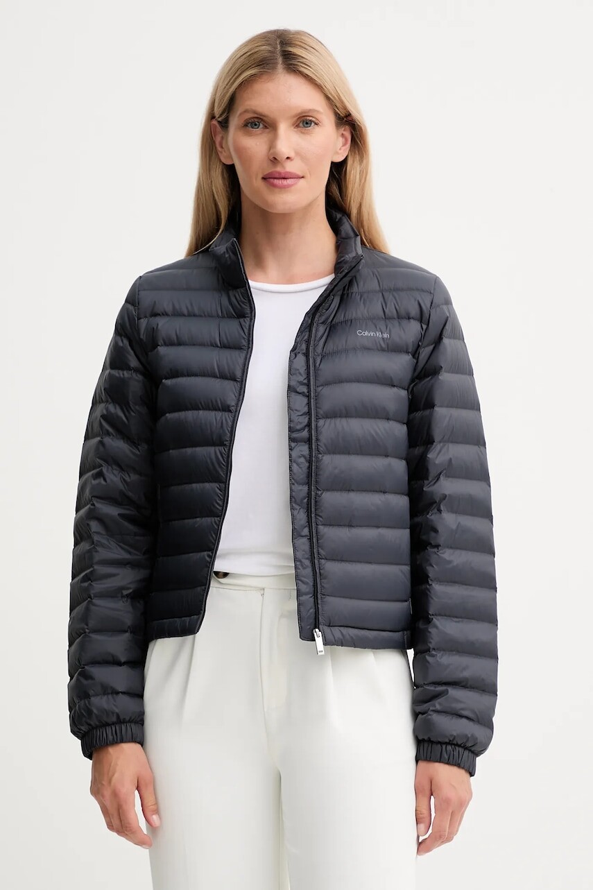 Páperová bunda Calvin Klein tmavomodrá farba, prechodná, LV044C513G