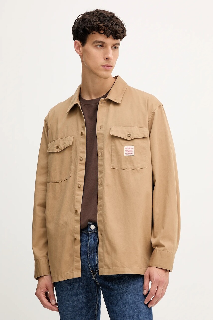Bavlnená košeľa Levi's hnedá farba, voľný strih, 003O2