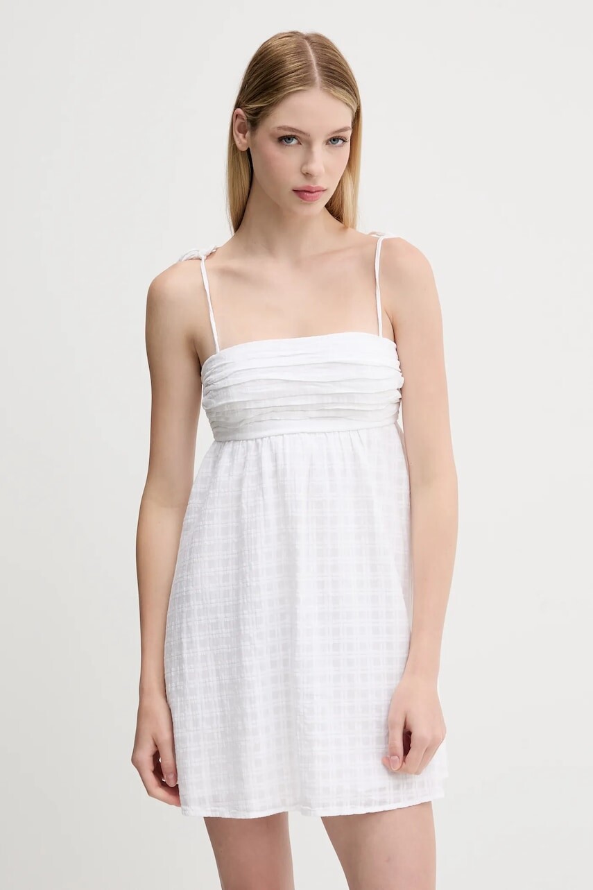 Bavlnené šaty Hollister Co. biela farba, mini, áčkový strih, KI359-5348