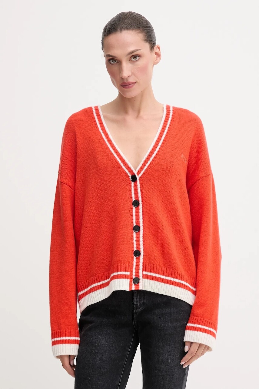 Vlnený kardigán MSGM oranžová farba, ľahký, 3941MDM218.257785