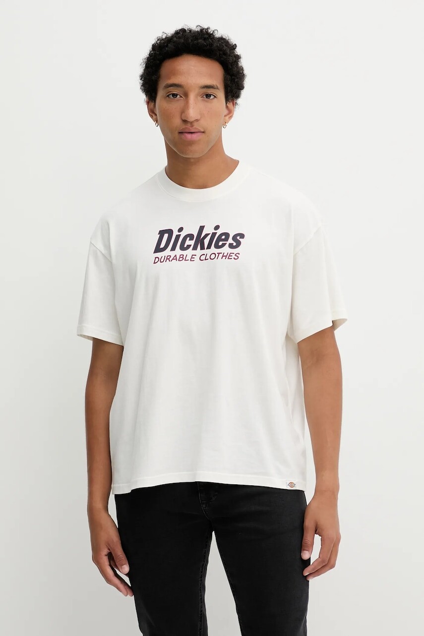 Bavlnené tričko Dickies pánske, béžová farba, vzorované, DK0A87YL