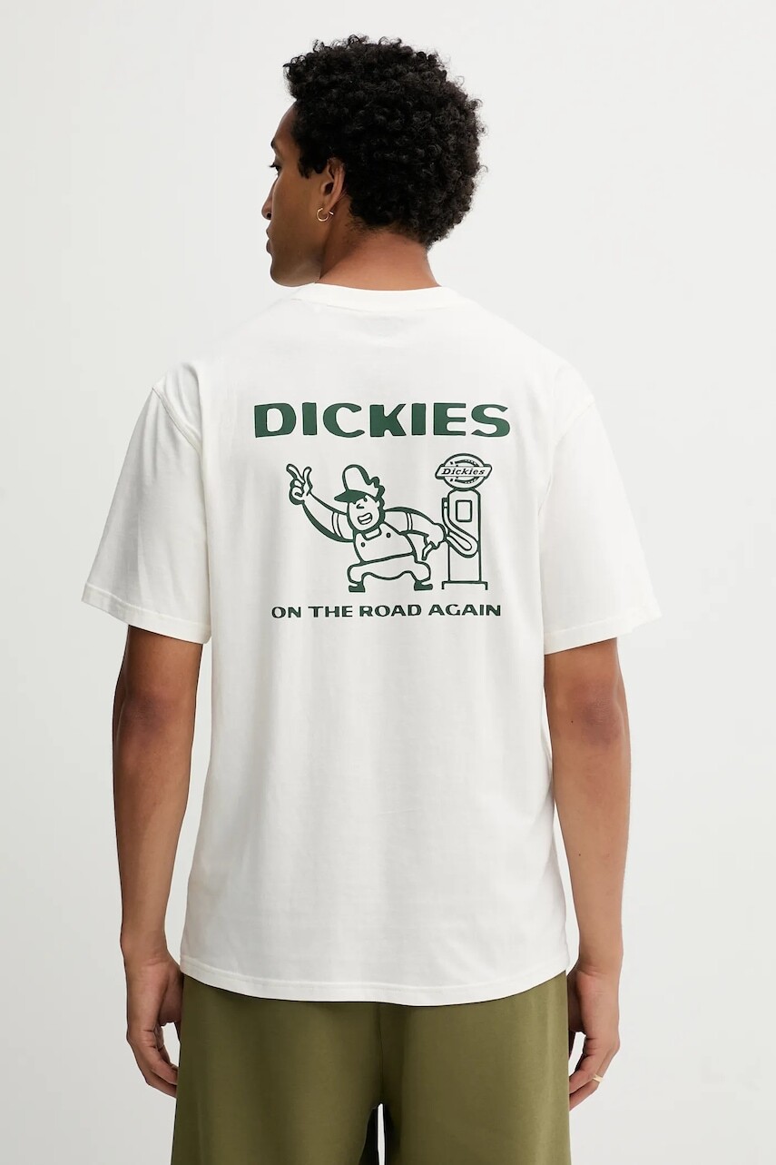 Bavlnené tričko Dickies pánske, béžová farba, vzorované, DK0A87QI