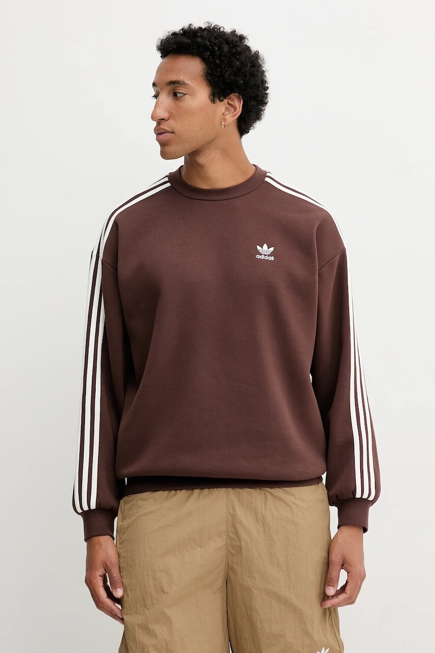 Mikina adidas Originals Oversize Crew hnedá farba, s nášivkou, KA0469