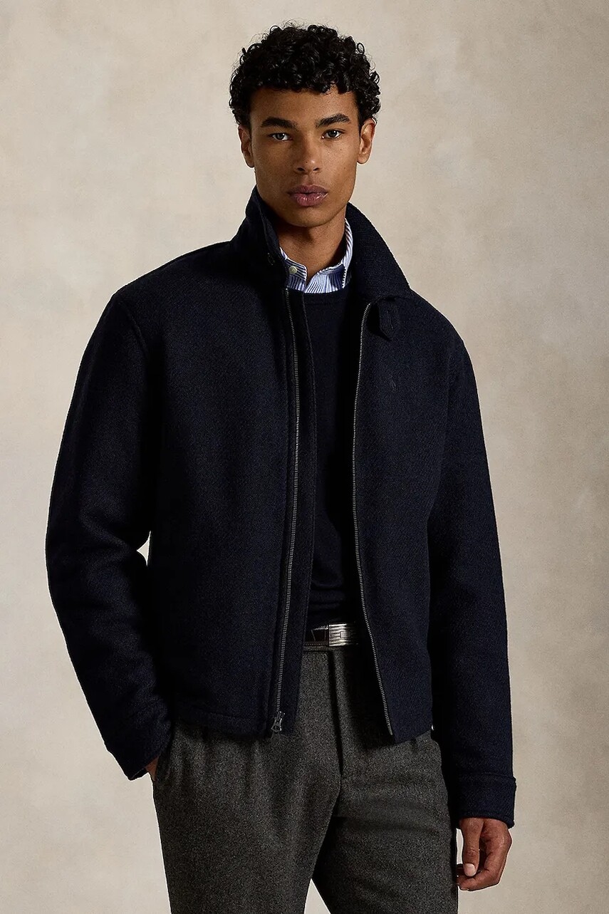 Vlnená bunda Polo Ralph Lauren tmavomodrá farba, prechodná, 710969654