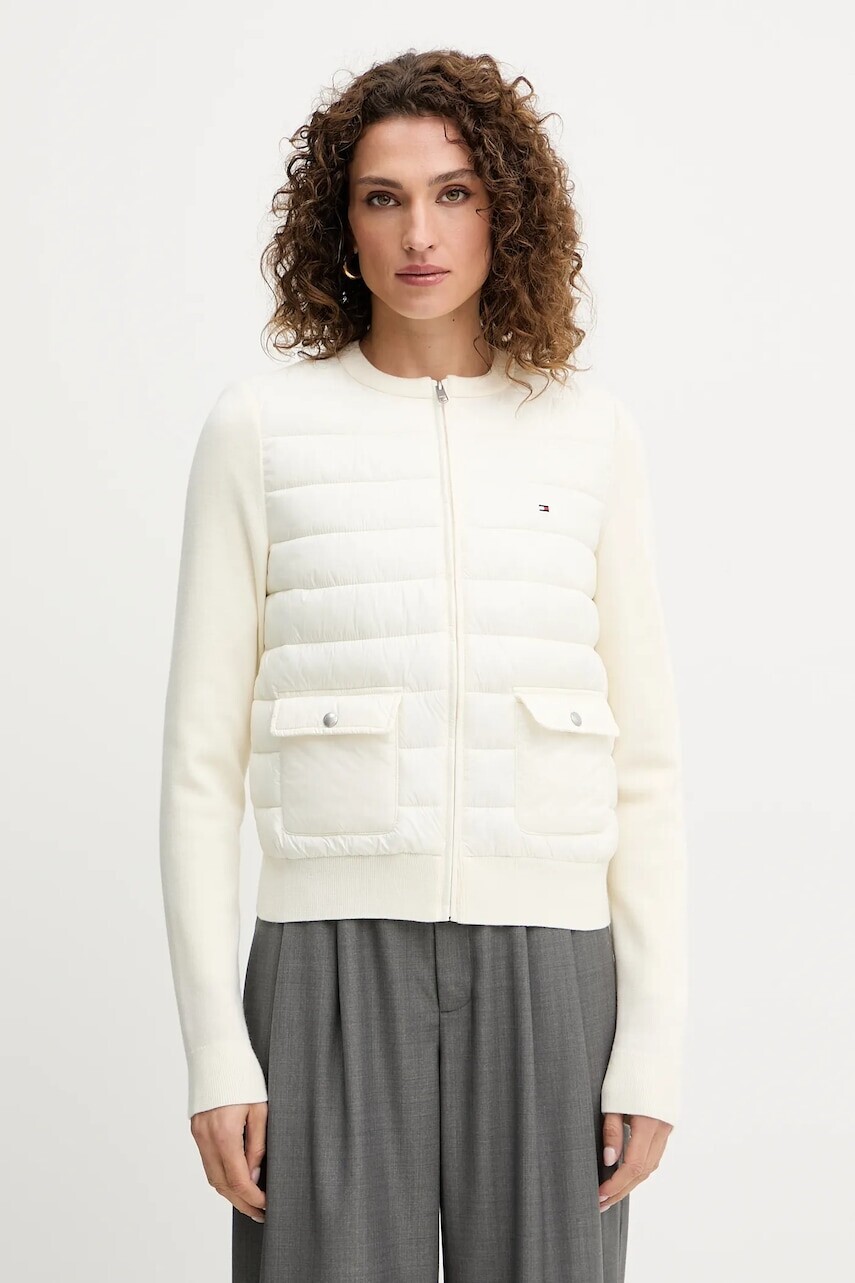 Bunda s prímesou vlny Tommy Hilfiger béžová farba, prechodná, WW0WW46741