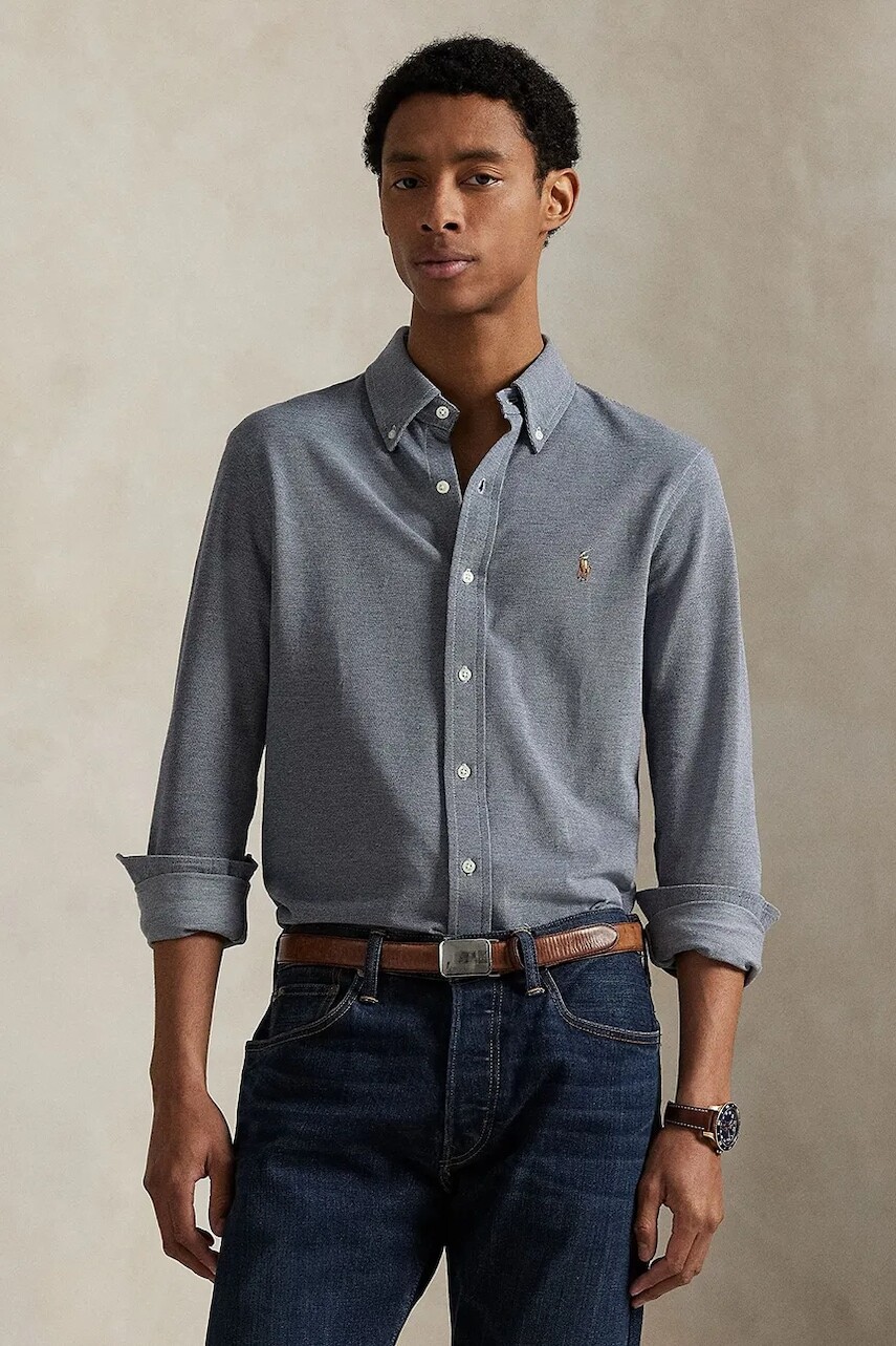 Bavlnená košeľa Polo Ralph Lauren tmavomodrá farba, regular, s golierom button-down, 710979488