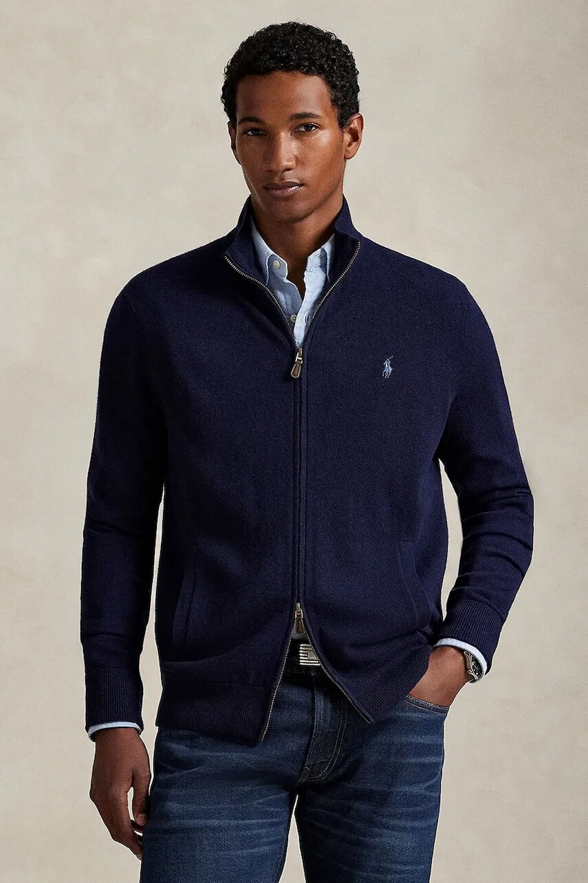 Vlnený kardigán Polo Ralph Lauren tmavomodrá farba, 710974149