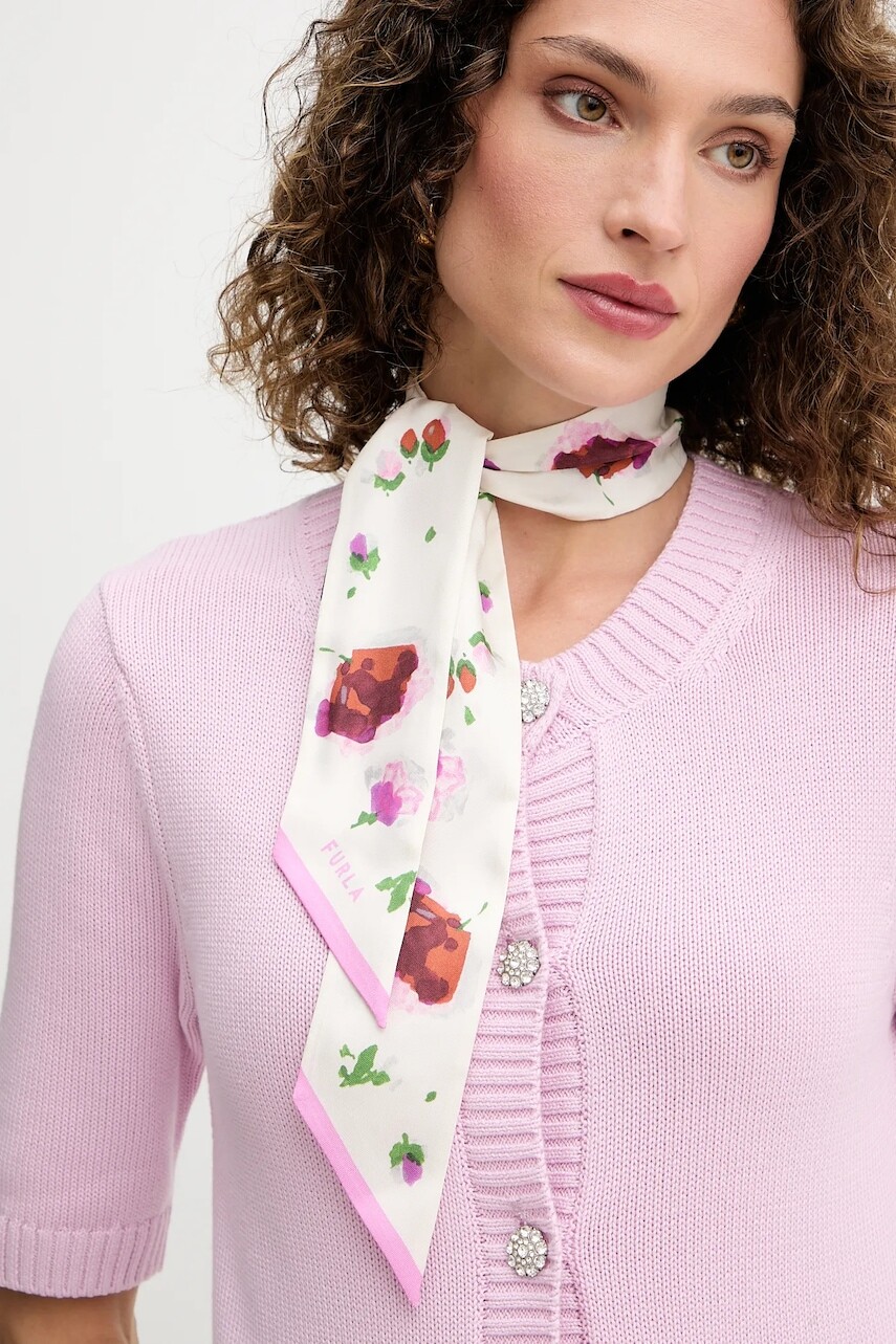 Hodvábna šatka Furla béžová farba, vzorovaná, WT00022.BX3856.J9600