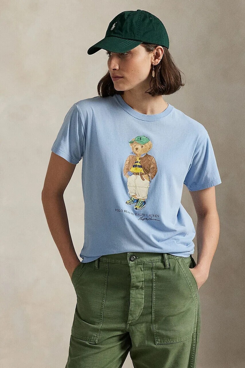 Bavlnené tričko Polo Ralph Lauren dámske, modrá farba, 211971730