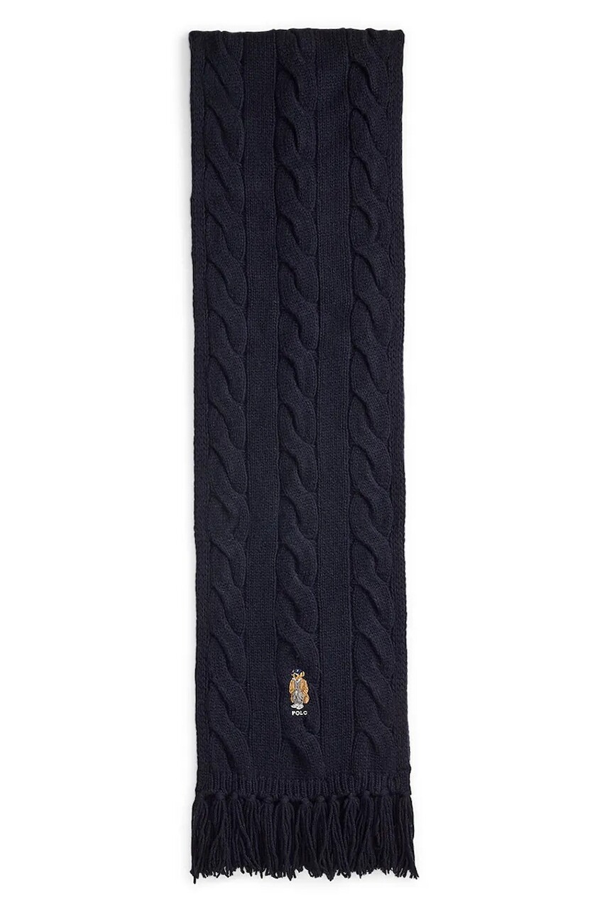 Vlnený šál Polo Ralph Lauren tmavomodrá farba, s nášivkou, 455981434