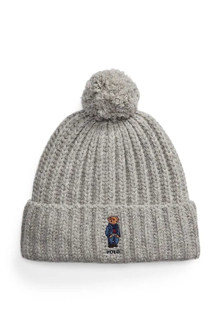 Vlnená čiapka Polo Ralph Lauren šedá farba, 455936112
