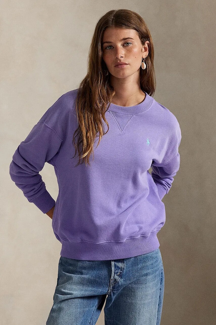 Bavlnená mikina Polo Ralph Lauren fialová farba, jednofarebná, 211971690