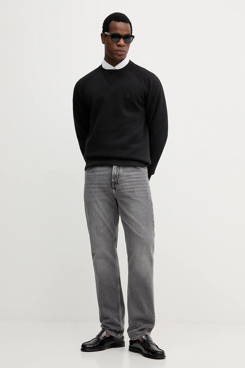 Mikina Tommy Hilfiger čierna farba, melanžová, MW0MW39397