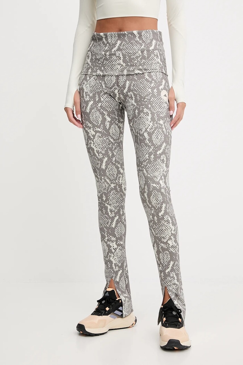Tréningové legíny adidas by Stella McCartney Training Rolltop Splitcuff Leggings šedá farba, vzorované, JM8477