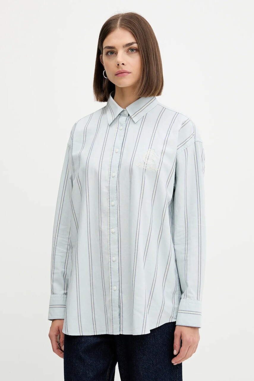 Bavlnená košeľa Guess Jeans modrá farba, voľný strih, s klasickým golierom, W5YH98 WHFL1
