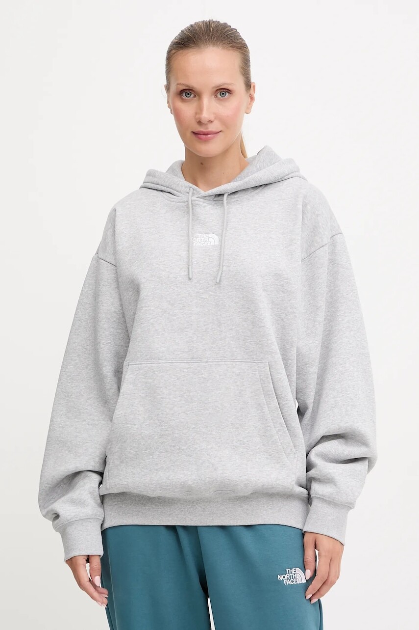 Mikina The North Face Essential šedá farba, s kapucňou, melanžová, NF0A89ENDYX1