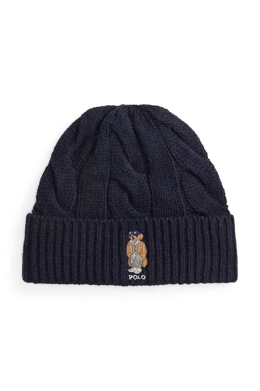 Vlnená čiapka Polo Ralph Lauren tmavomodrá farba, 455981433