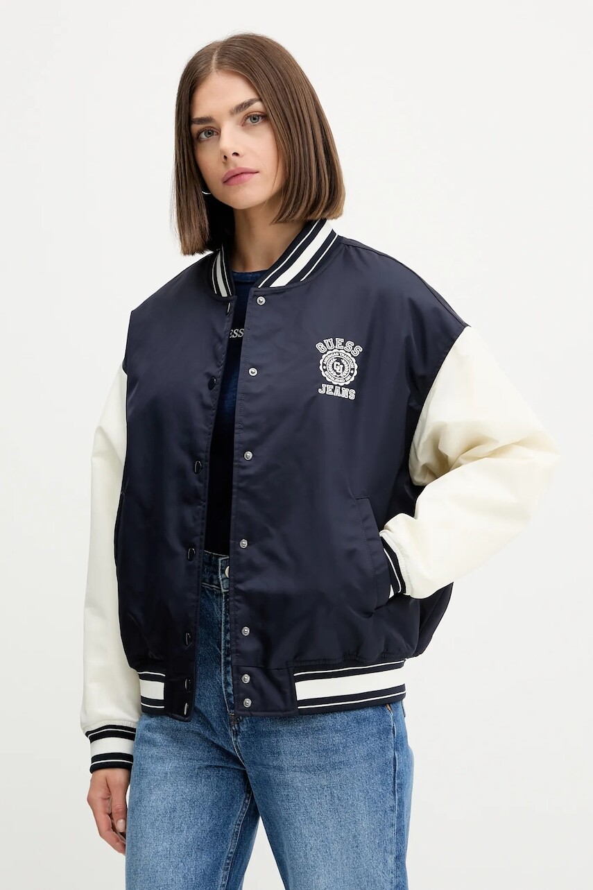 Bunda Guess Jeans tmavomodrá farba, prechodná, W5YL15 WHAA2