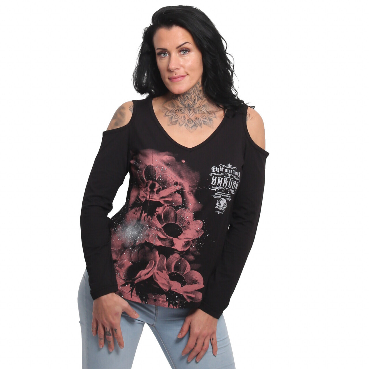 Tričko dámske s dlhým rukávom Yakuza Flower Style Out - čierne-ružové, S