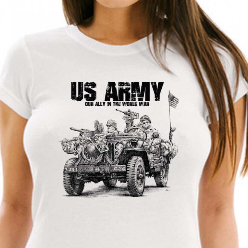 Tričko dámske Striker US Army Jeep - biele, M