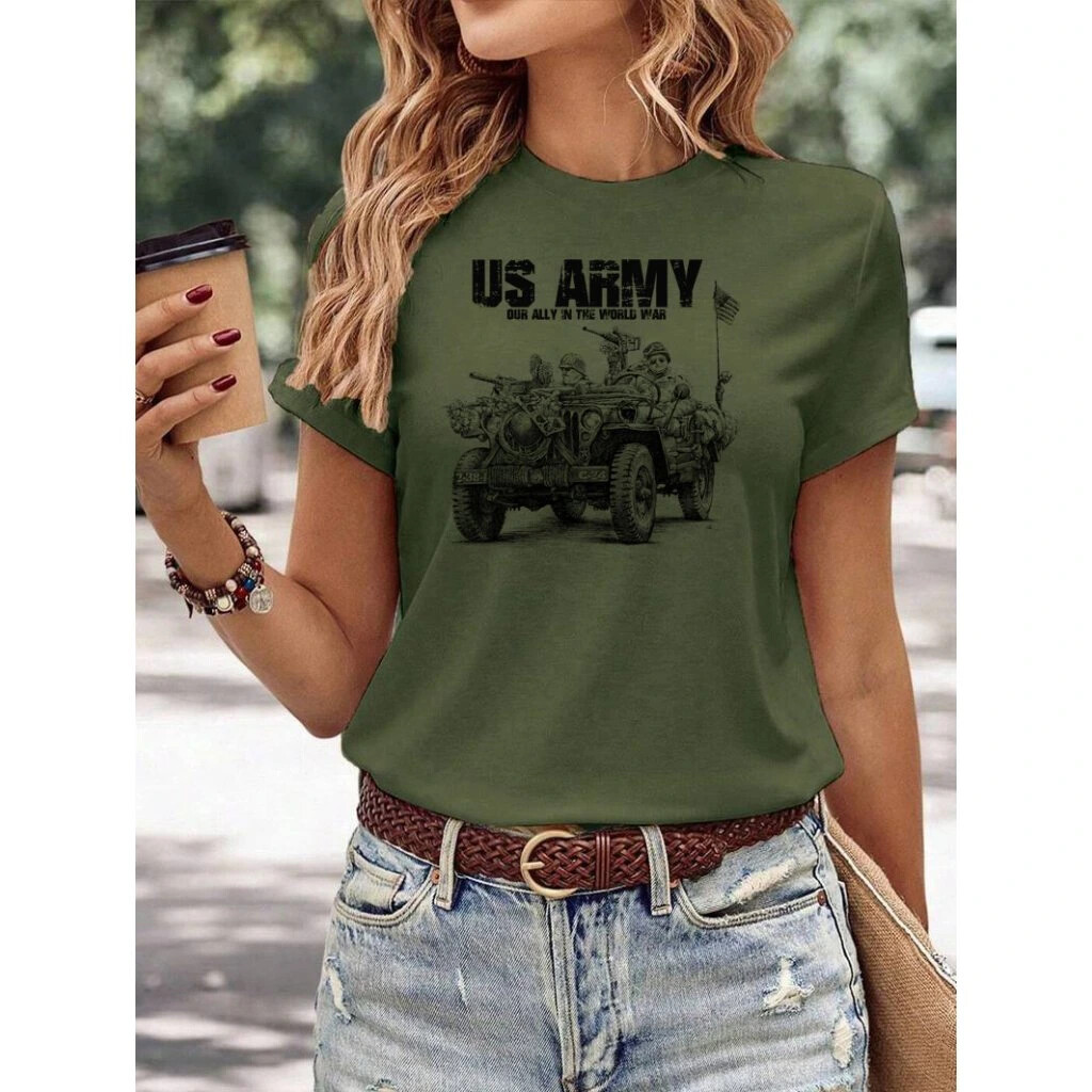 Tričko dámske Striker US Army Jeep - olivové, M