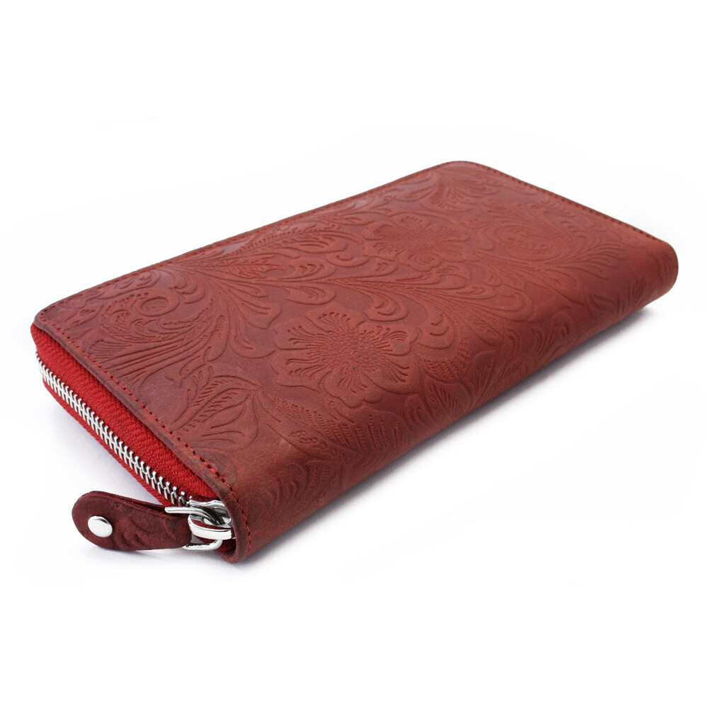 Dámska kožená zipsová peňaženka so vzorom Arwel 2265 - červená