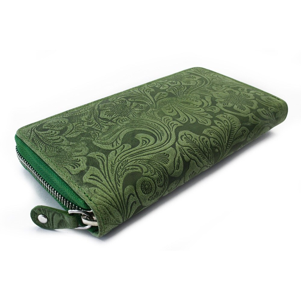 Dámska kožená zipsová peňaženka so vzorom Arwel 2265 - zelená