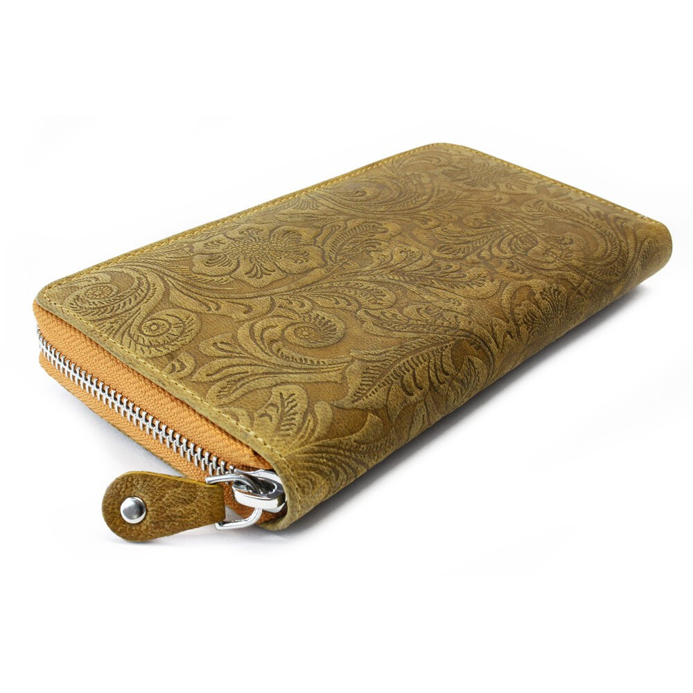 Dámska kožená zipsová peňaženka so vzorom Arwel 2265 - žltá