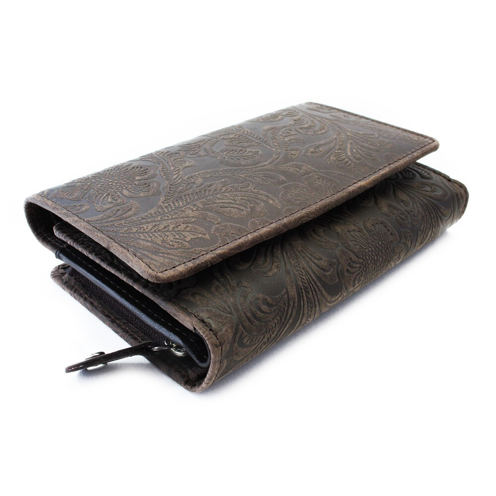 Dámska kožená zipsová peňaženka so vzorom Arwel 2266 - tmavo hnedá