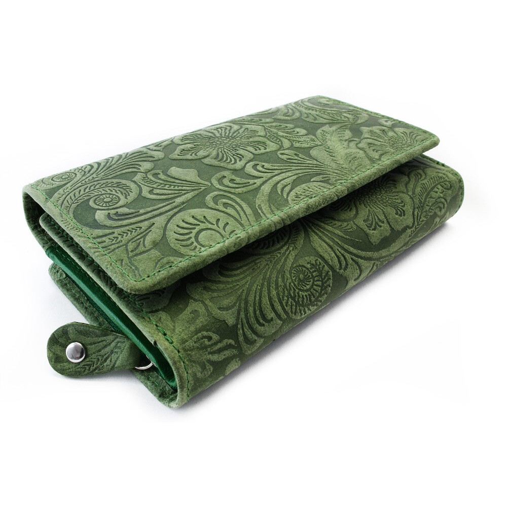 Dámska kožená zipsová peňaženka so vzorom Arwel 2266 - zelená