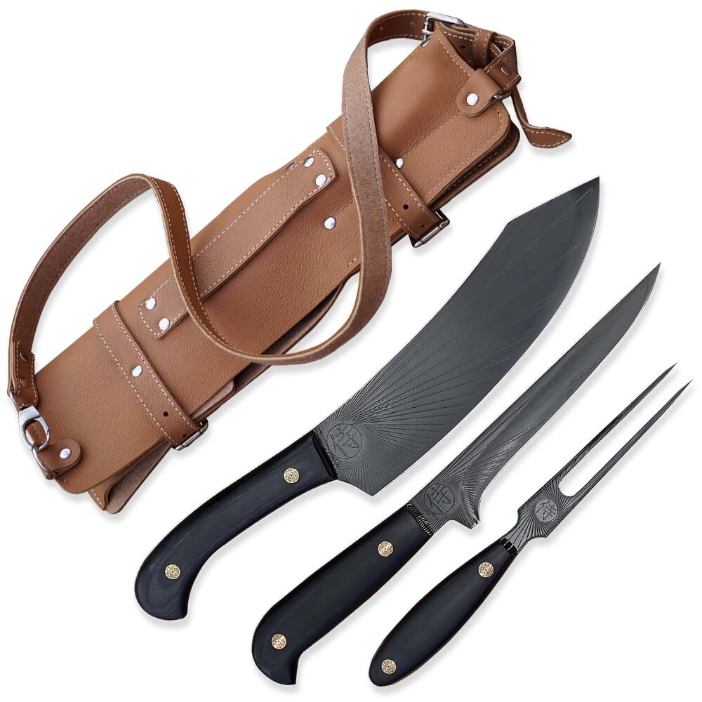 BBQ sada s vidlou Sandvik black Sun 340 mm v koženej taške