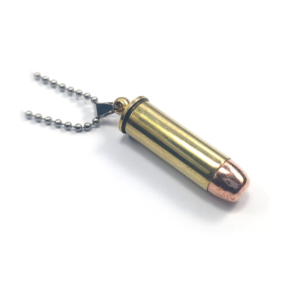 Náhrdelník s nábojom .44 Remington a nerezovým remienkom - zlatý