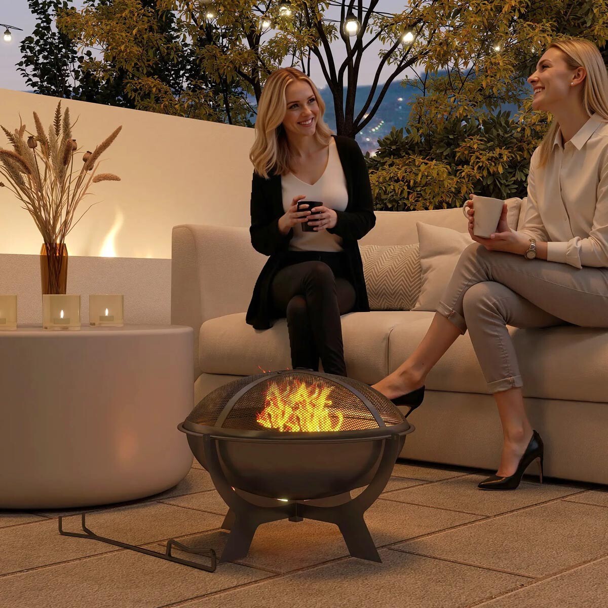 Kulaté ohniště se síťovým poklopem, Ø 54 cm