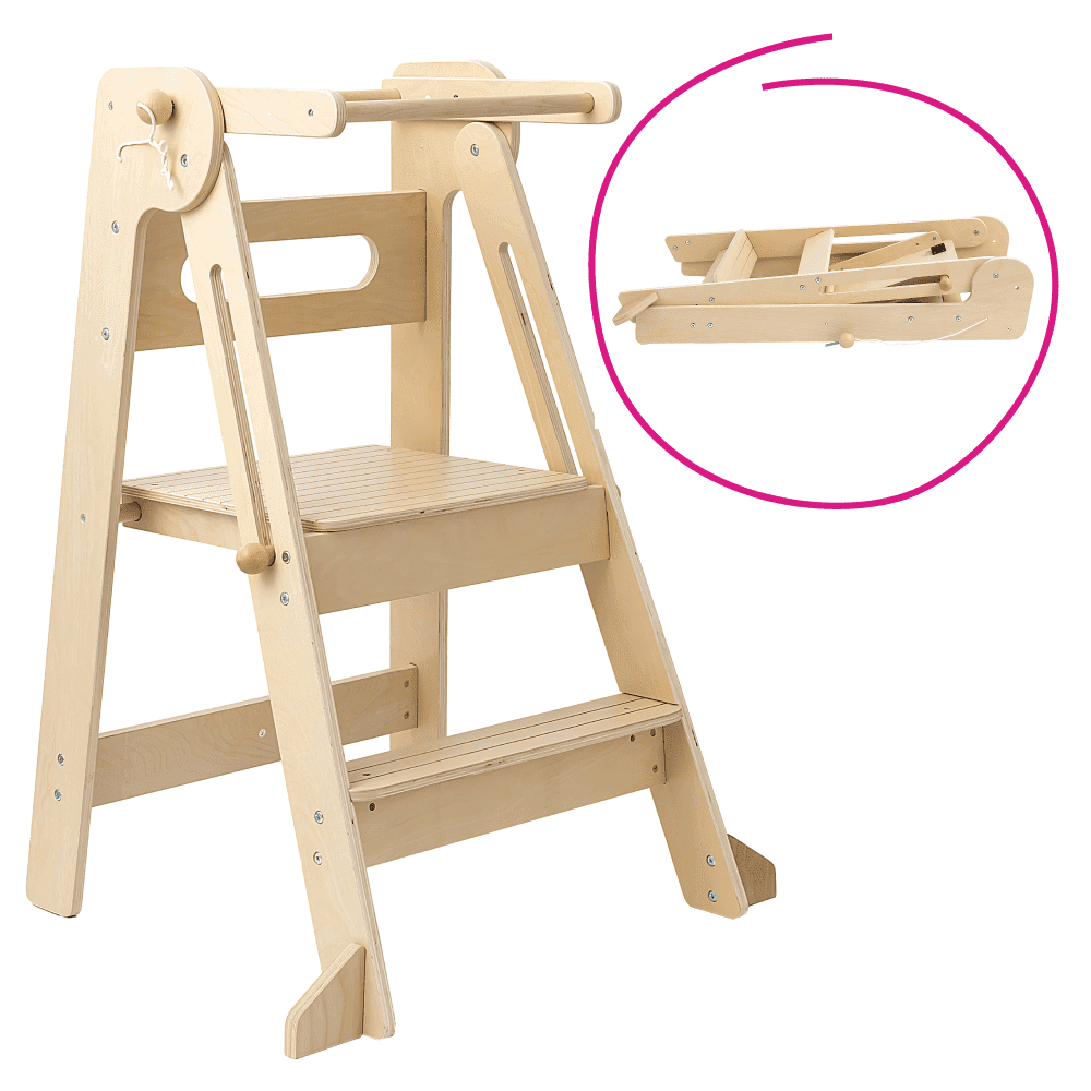 Montessori skladacia učiaca veža, prírodná, URIAN