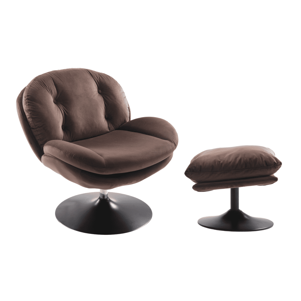 Luxusné otočné kreslo s podnožou, hnedá Velvet látka, ADELMO