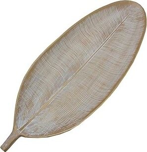 GOBA Tanier dekoračný – drevený list, zlatý 60 cm