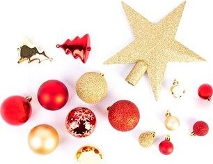 FÉÉRIC LIGHTS AND CHRISTMAS Vianočné ozdoby – gule s hviezdou, zlaté a červené, 44 ks