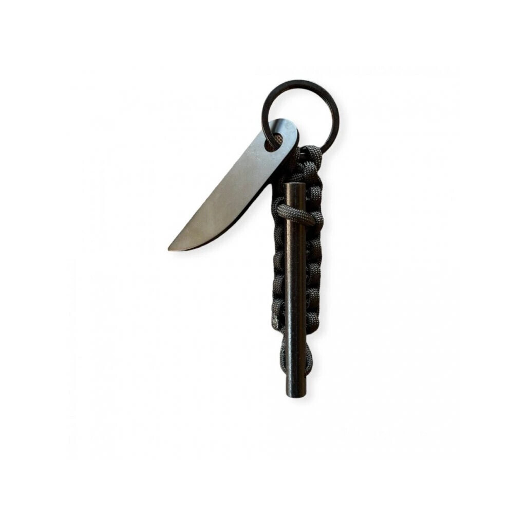 Paracord Survival kľúčenka s kresadlom S a škrtadlom - čierna