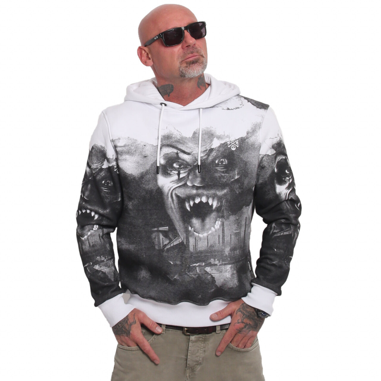 Mikina s kapucňou Yakuza Horror Allover - biela-sivá, XL