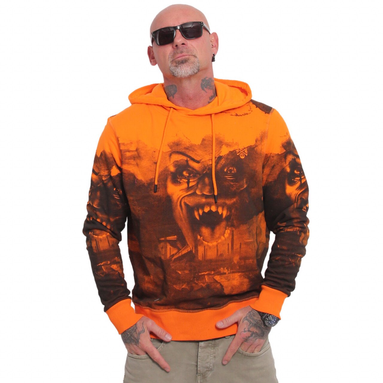 Mikina s kapucňou Yakuza Horror Allover - oranžová-sivá, XL