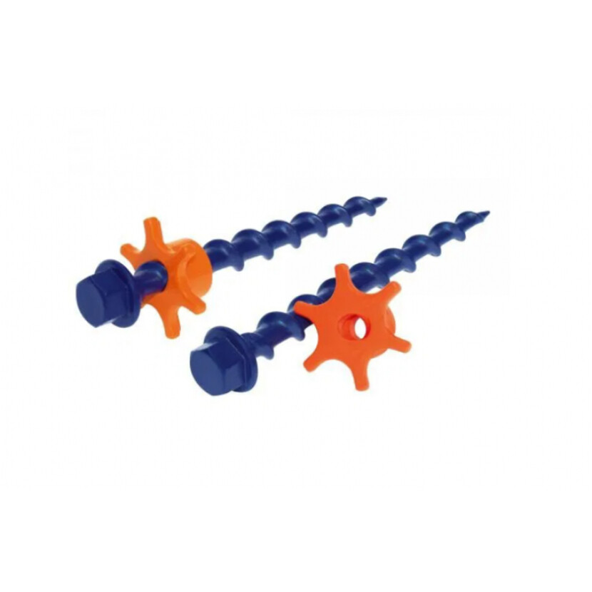 Skrutkovacie kolíky s kontramatkou Peg and Stop 16 cm 6 ks - modré-oranžové