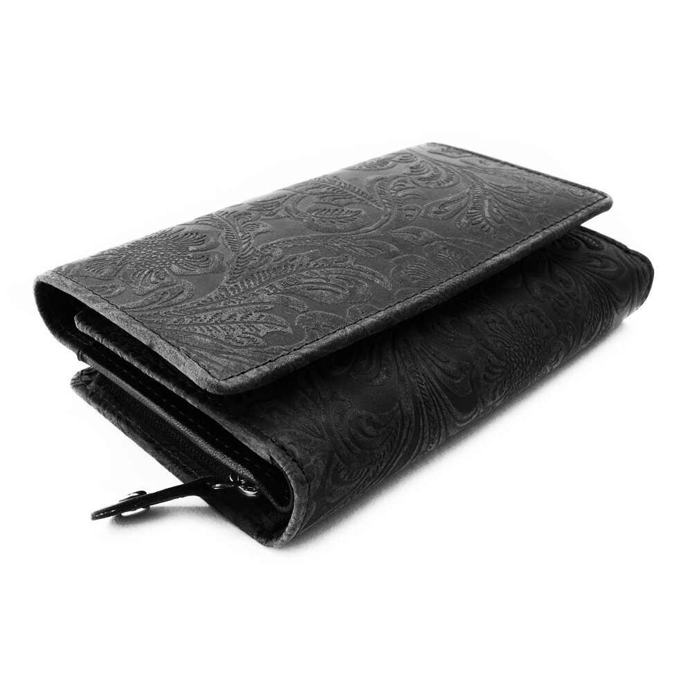 Dámska kožená zipsová peňaženka so vzorom Arwel 2266 - čierna