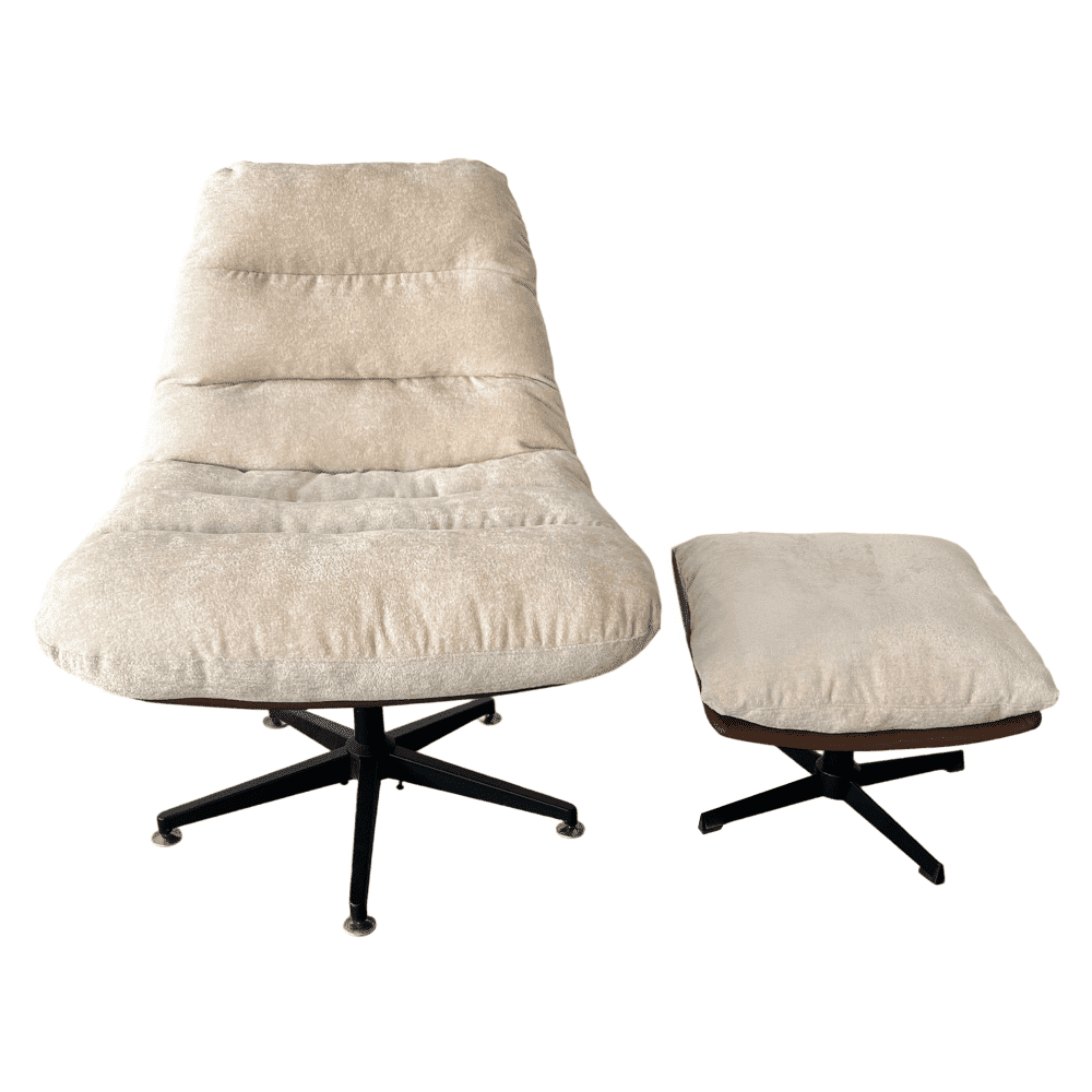 Luxusné otočné kreslo s podnožou, béžová/hnedá/chróm, SABIR