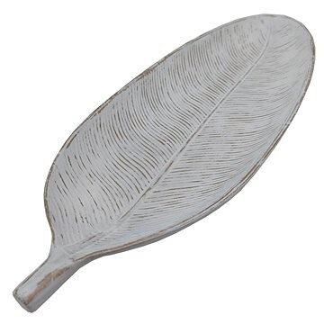 GOBA Tanier dekoračný – drevený list, biely 60 cm